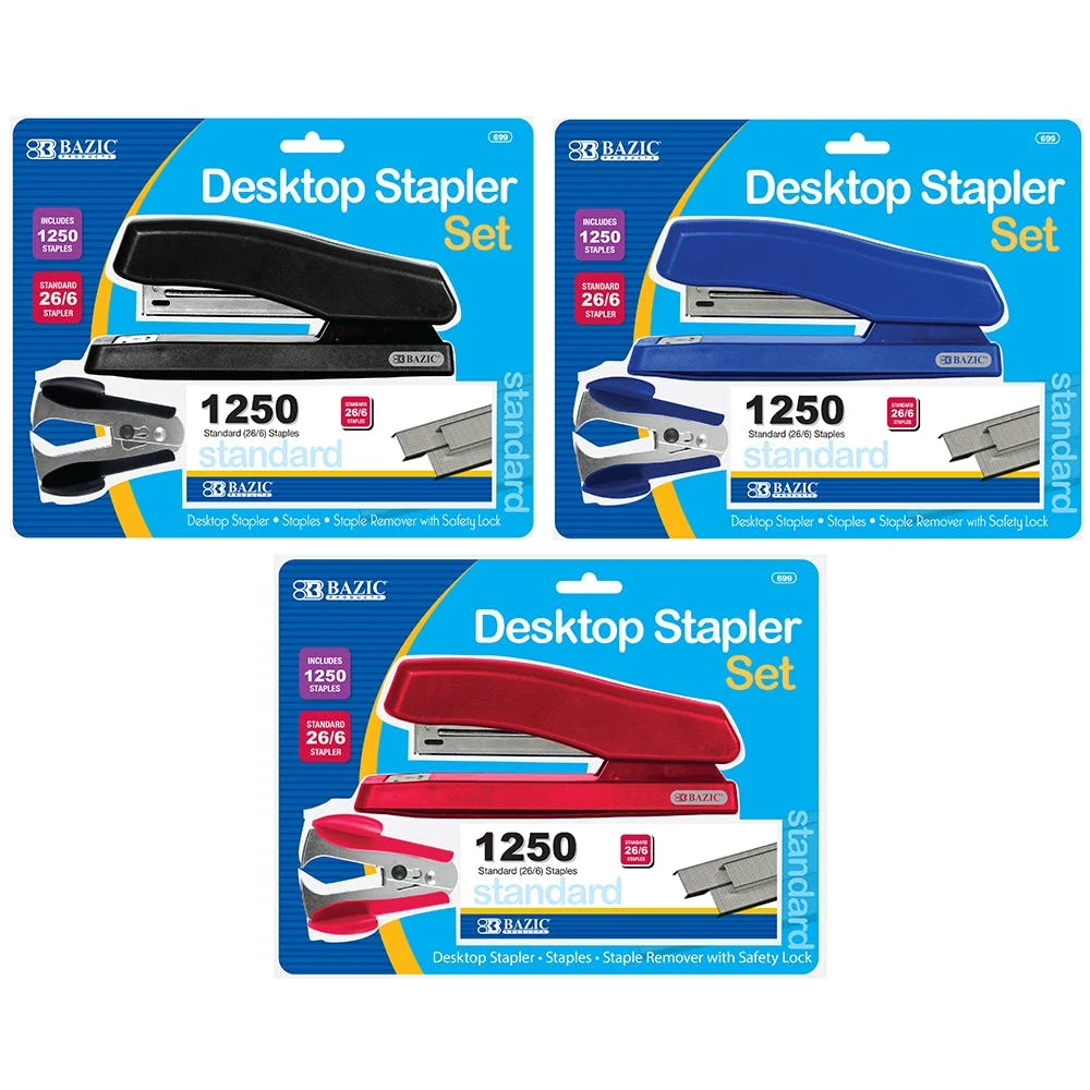 Desktop Stapler Set - 3 Piece Assorted Colors 1