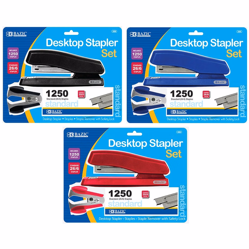 Desktop Stapler Set - 3 Piece Assorted Colors
