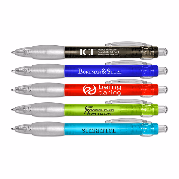 ICE - Frosted Translucent Retractable Ball Point Pen With Rubber Grip