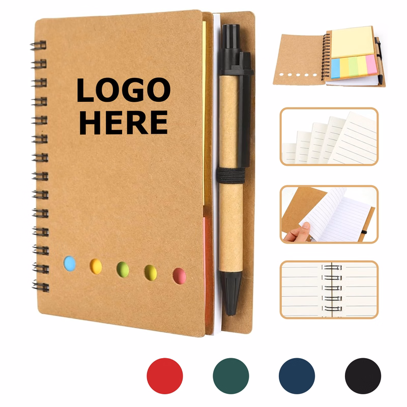 Kraft Paper Notebook With Sticky Notes And 1 Pen