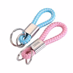 Chic Dual Rings Weaved PU Leather Keychain