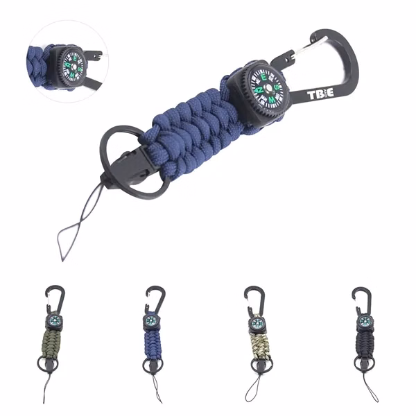 Custom Hand Braided Paracord Keychain with Integrated Compass — Outdoor Adventure Gift