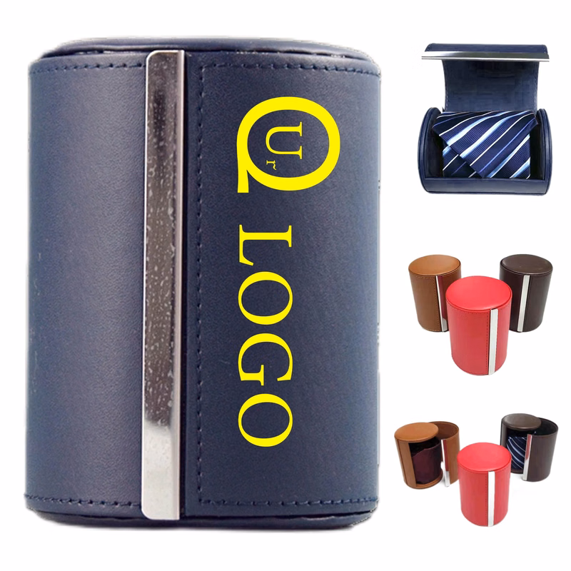 Travel Cylinder Leather Tie Box