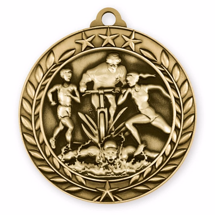Triathlon Wreath Award Medallion (1-3/4")