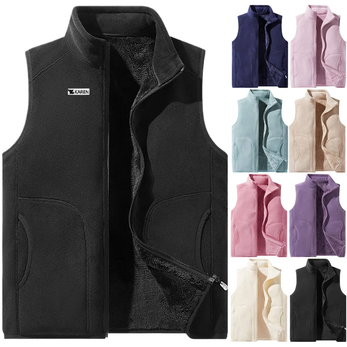 Fall Winter Womens Fleece Stand Collar Warm Vest 1