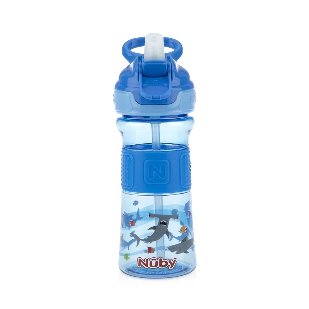 Nuby Push Button Soft Spout Cups - Blue Sharks 12 oz 1