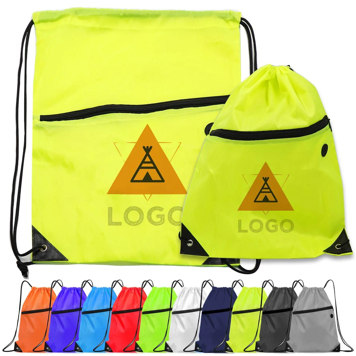 Drawstring Bag with Front Zipper Pocket Earphone Slot 1