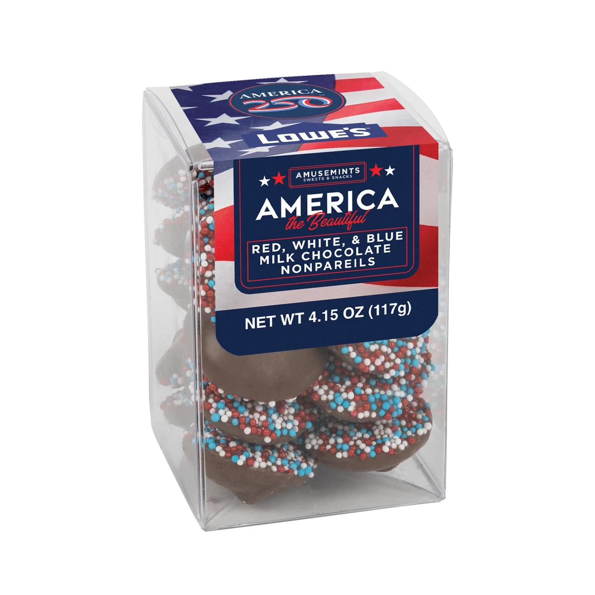 America 250- Short Acetate-Patriotic Milk Chocolate Nonpareils 1