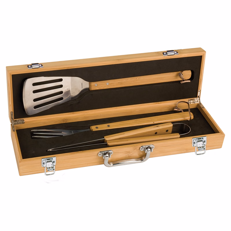 3-Piece Bamboo BBQ Set in Bamboo Case