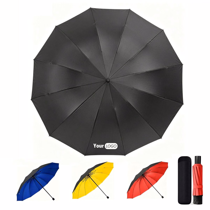 12 Rib Black Coated Reverse Fold Umbrella Custom Logo