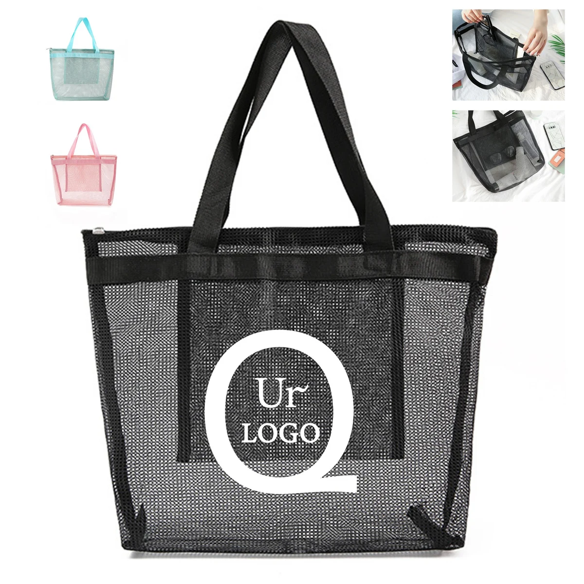 Mesh Large-Capacity Beach Bag, custom tote bag with logo imprint 1