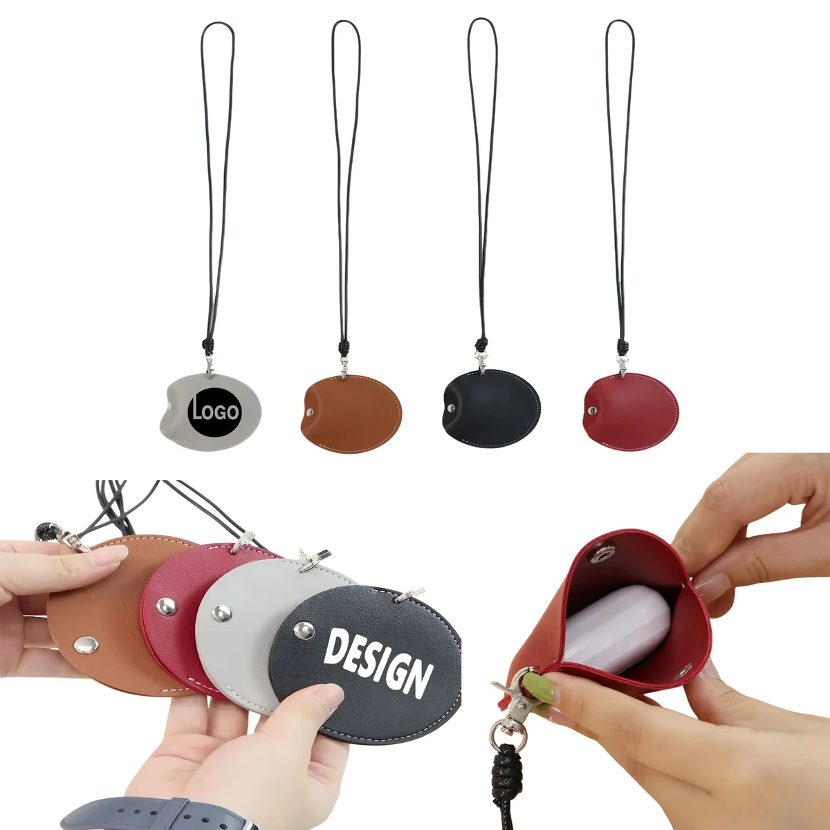 Fashion Mini PU Leather Neck Strap Earphone Pouch 1