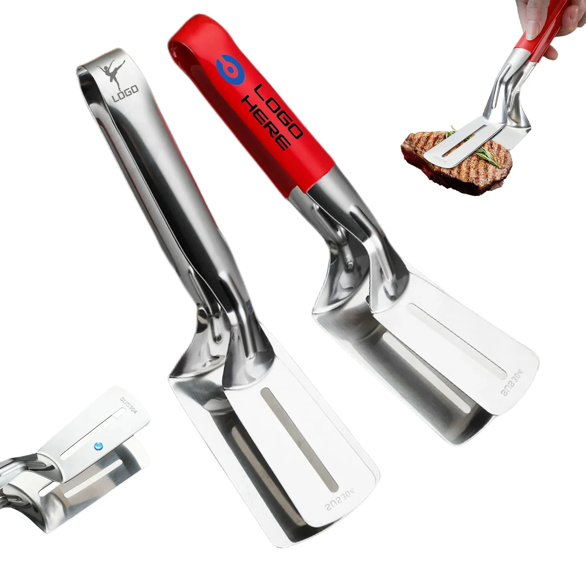 BBQ Stainless Steel Tongs Steak Clamps 1