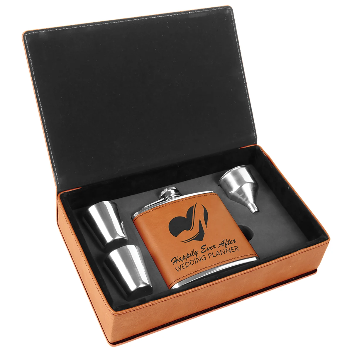 Stainless Steel Rawhide Leatherette Flask Gift Set 1