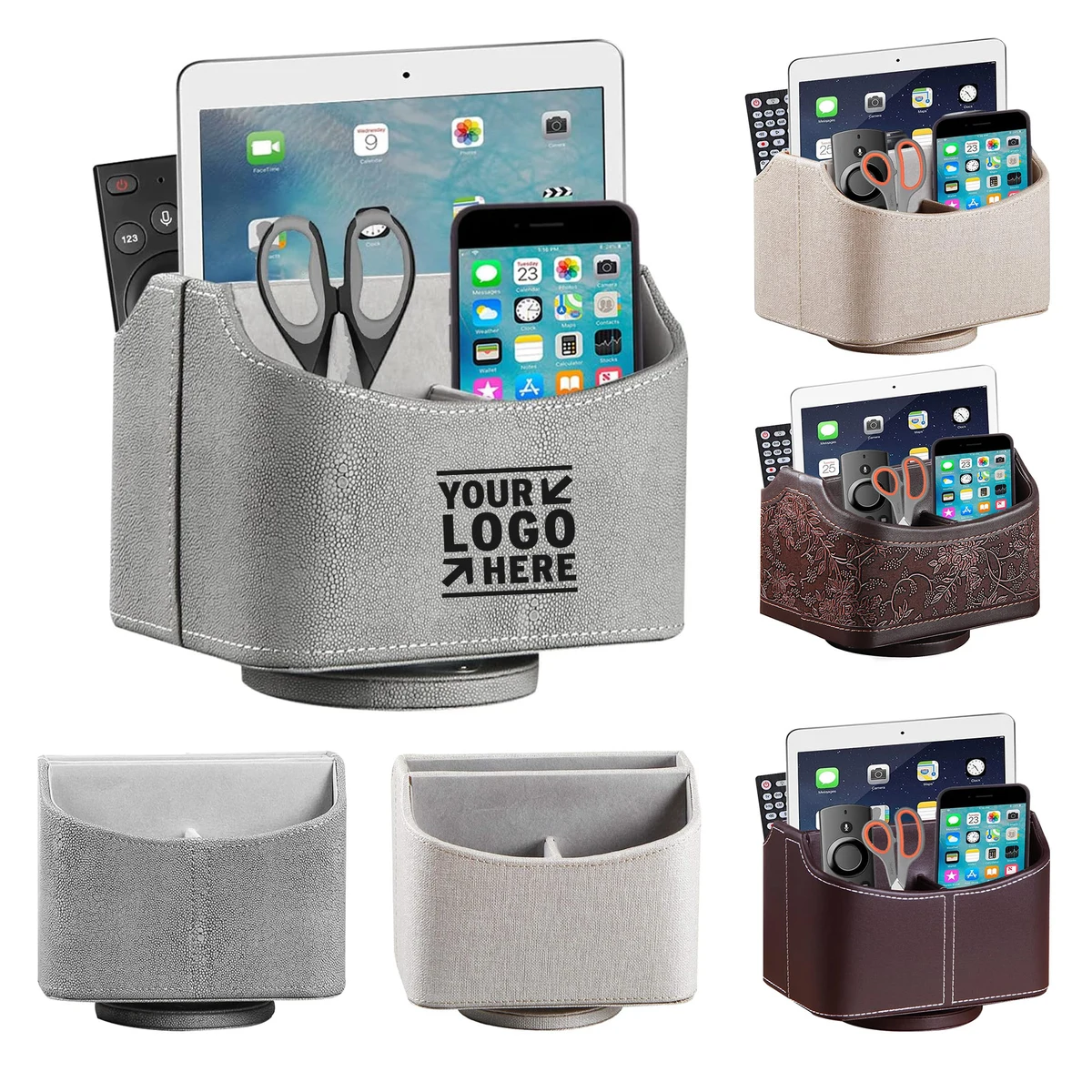360 Degree Spinning Desk TV Remote Caddy Desk Organizer Accessory PU Leather Remote Control Holder 1