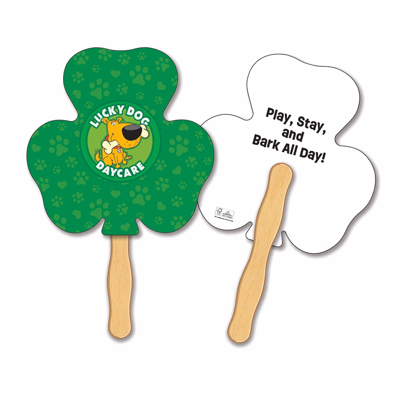 HAND FANS - Full Color, Shamrock Shaped Hand Fan