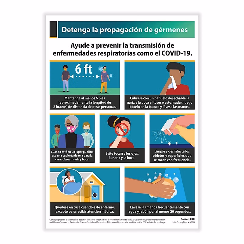 Stop The Spread Of Germs Poster (Steps On How To) -(Spanish)