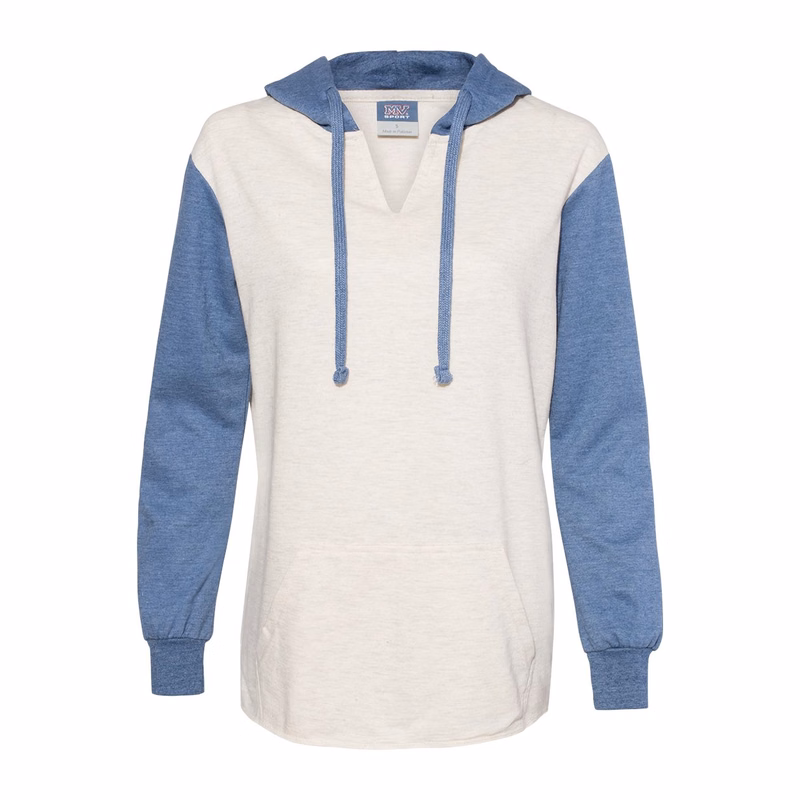Women's French Terry Hooded Pullover with Colorblocked Sleeves - W20145