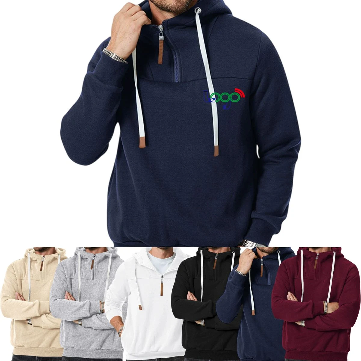 Fleece-Lined Thickened Casual Hoodie, custom hoodie or sweatshirt with logo imprint 1