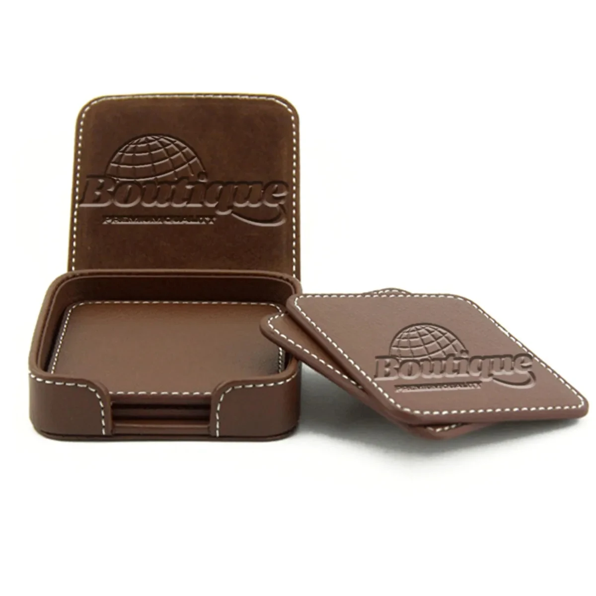 Classic Luxury Executive Desk Leatherette Square Coaster Set 1
