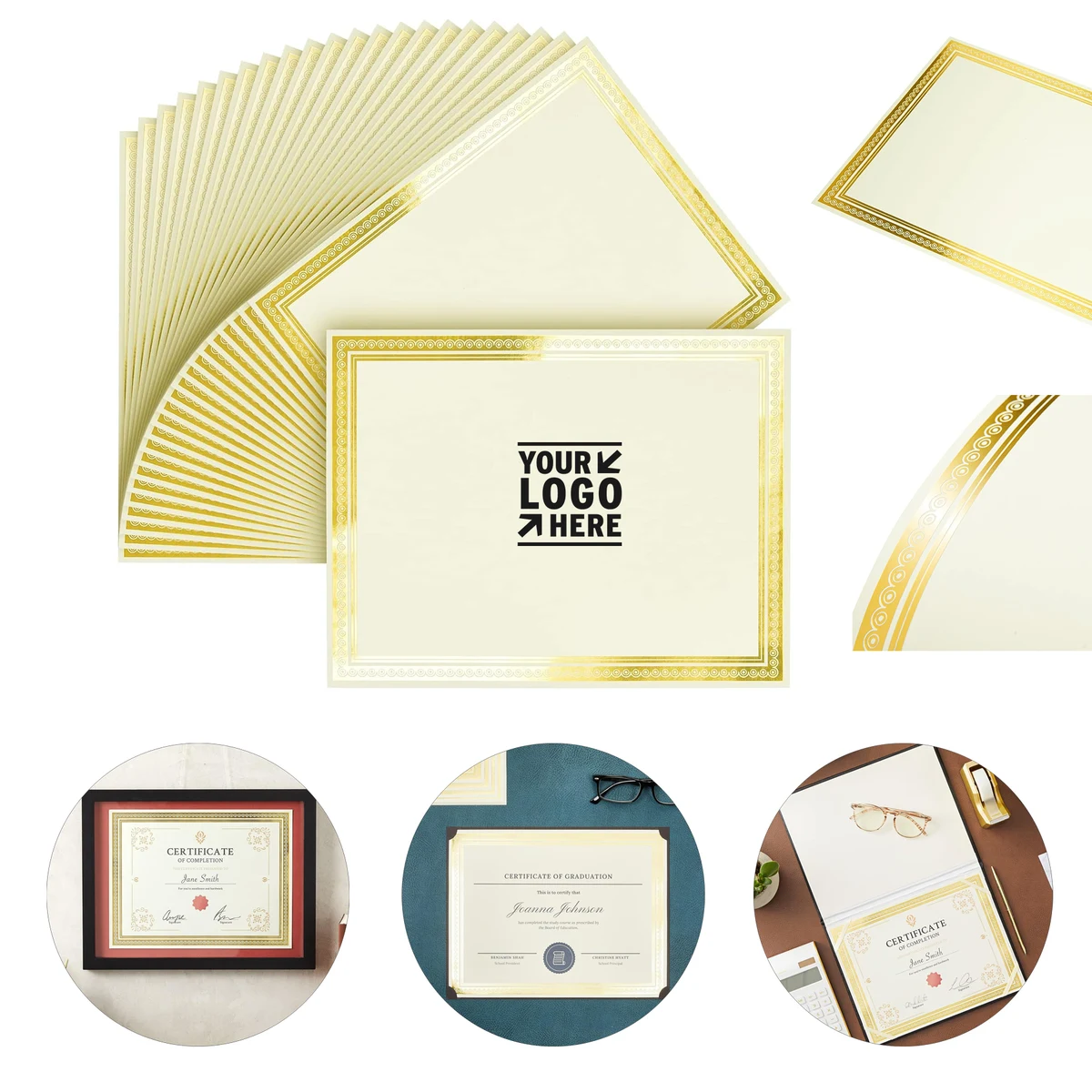 Gold Foil Certificate Paper Printing Customizable Blank Cardstock With Border 1
