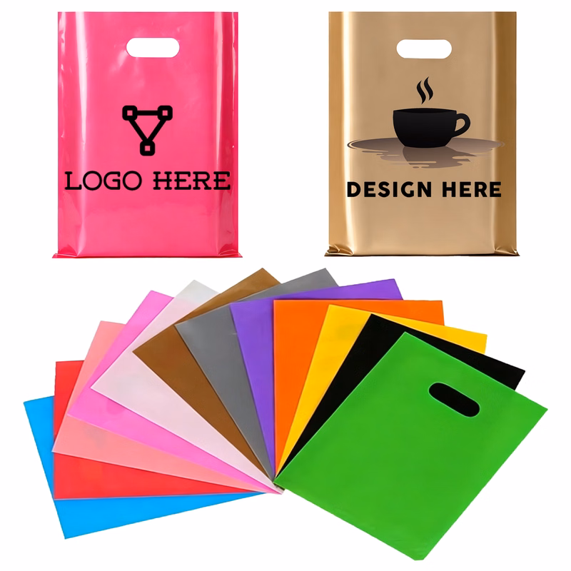 Printed Fold Plastic Cut Handle Carry Shopping Packaging Bags