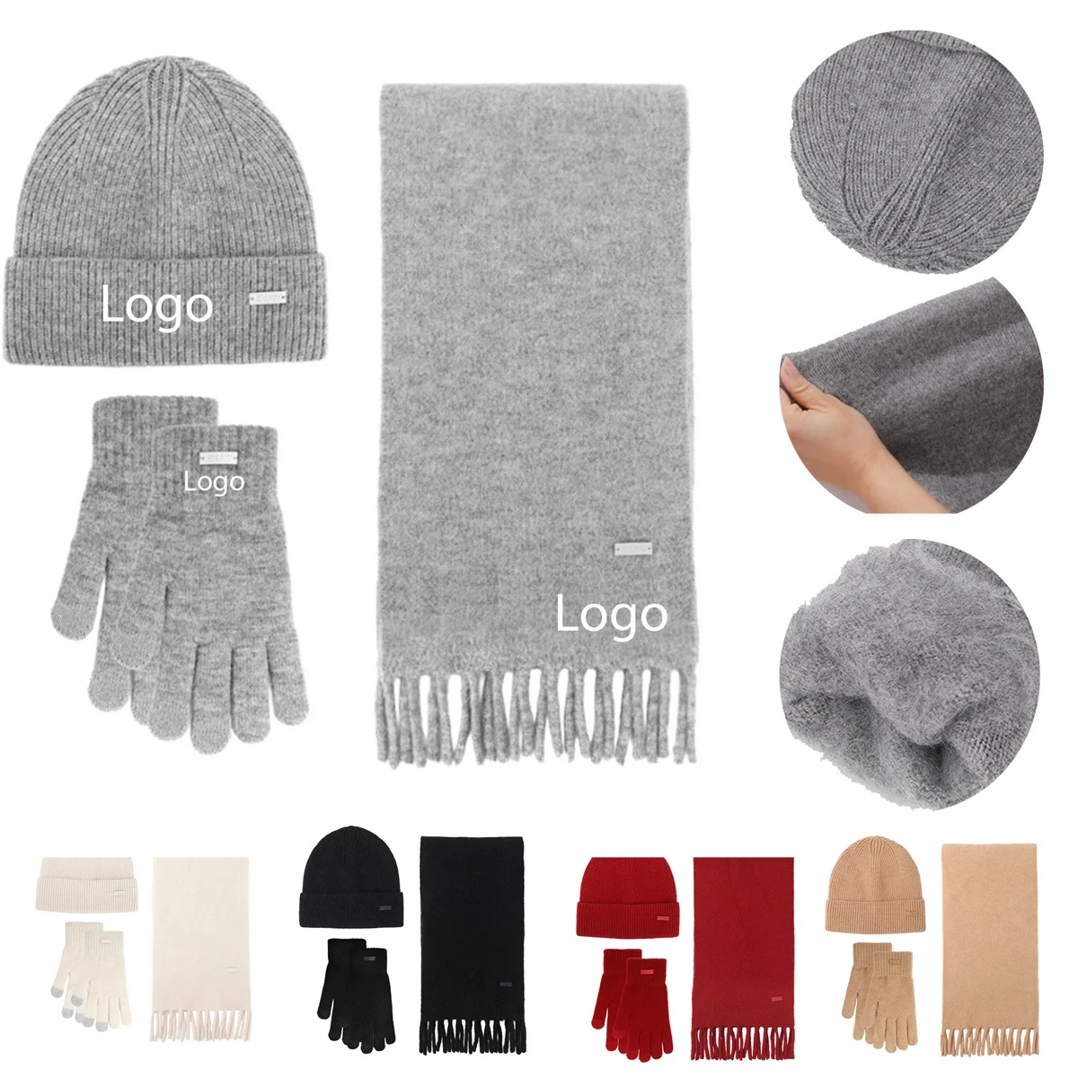Winter Beanie Hat Scarf Set Touch Screen Driving Gloves 1