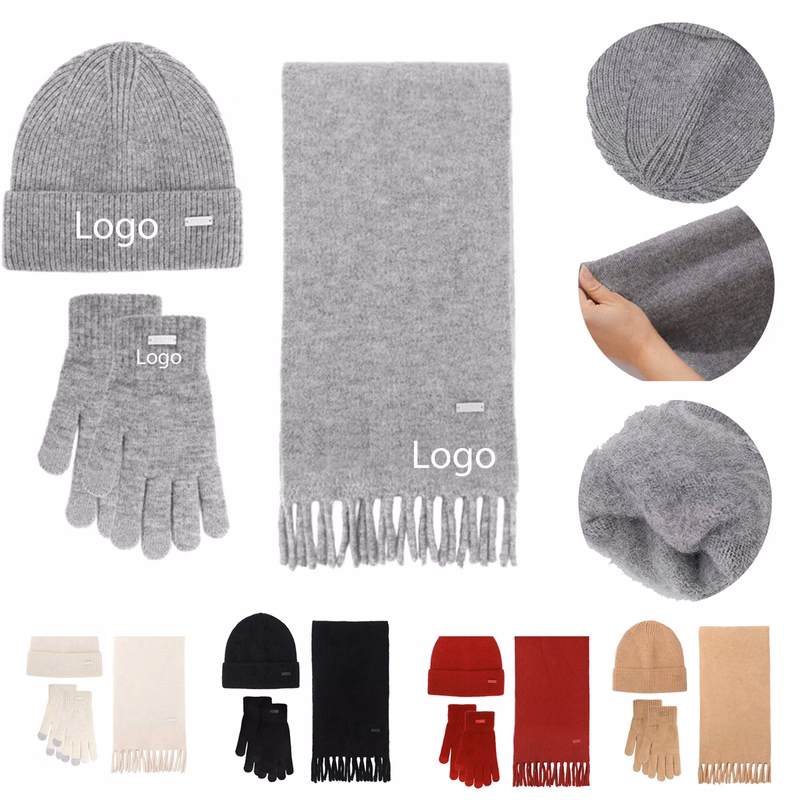 Winter Beanie Hat Scarf Set Touch Screen Driving Gloves