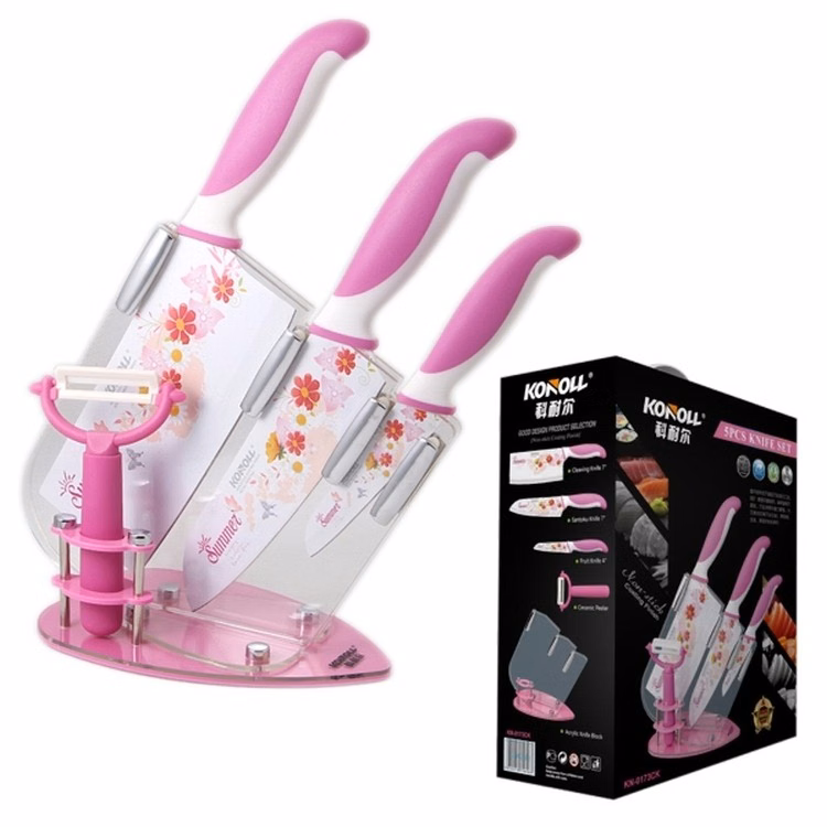 5 Pieces Non-stick Flower Ceramic Knife Gift Set