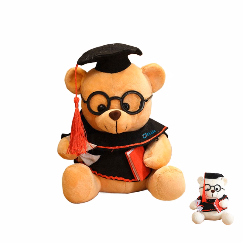 8.5" Short Plush Bear With Graduation Cap & Gown