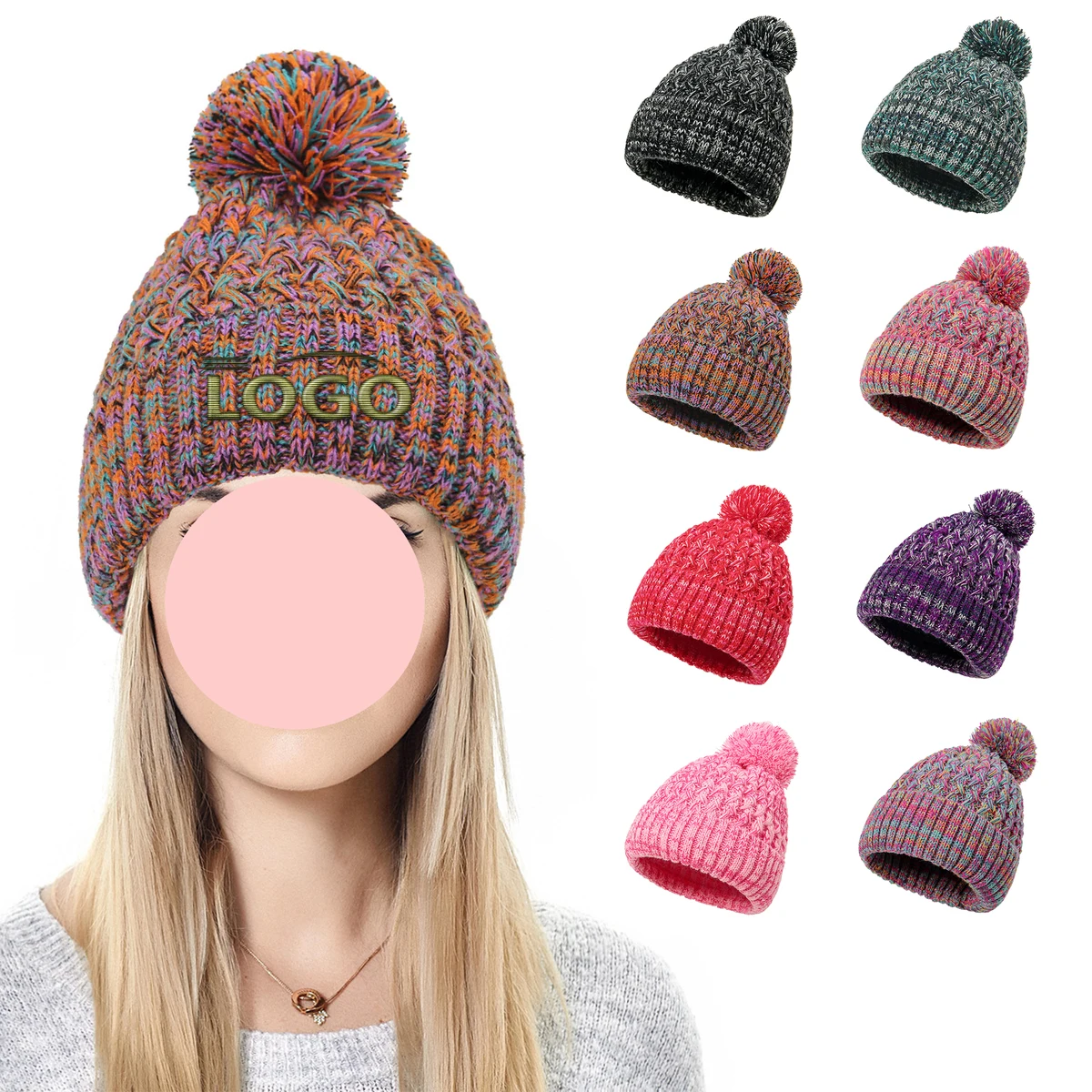 Colorful Knit Pom-Pom Winter Beanie 1