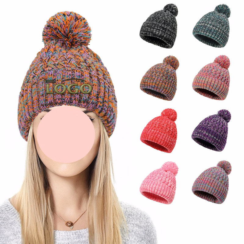 Colorful Knit Pom-Pom Winter Beanie