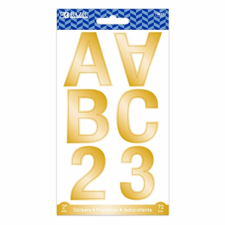 2" Alphabet & Numbers Stickers - Gold Metallic 10 Sheets