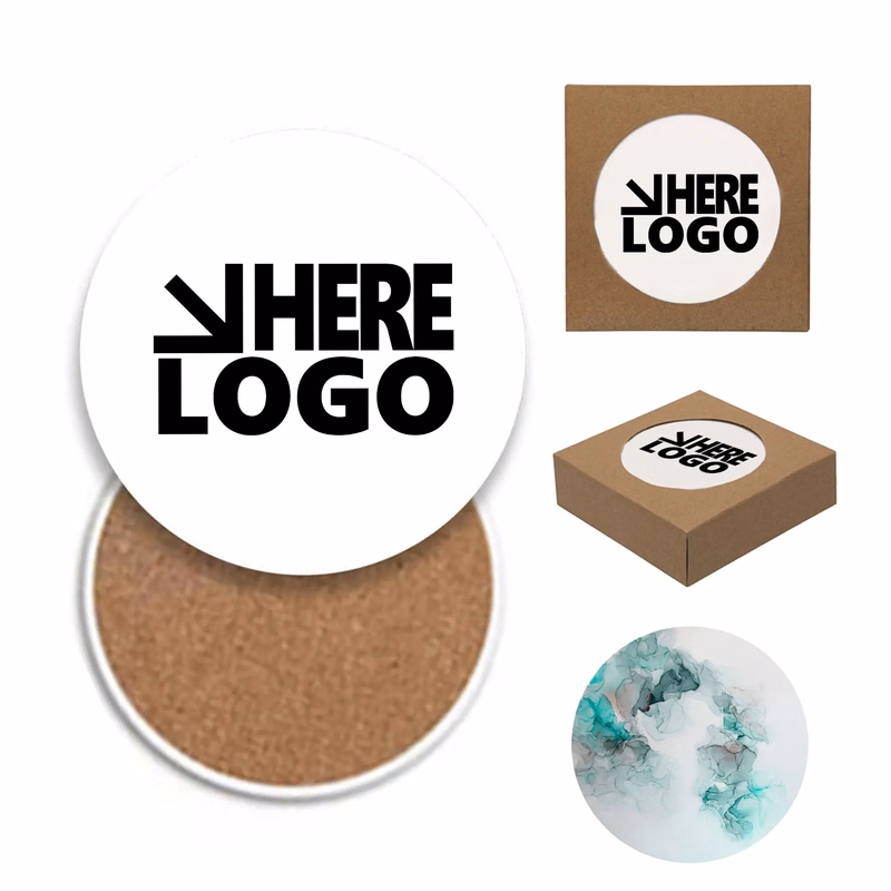 4" Round Absorbent Stone Coaster Set MOQ 10
