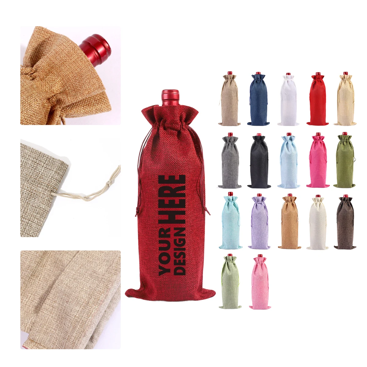 MOQ 50 Burlap Wine Bottle Bag with Drawstring Closure 1
