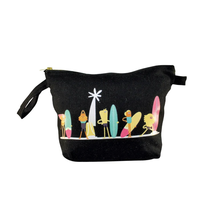 Super Sale- Black Cosmetic Cotton Bag w/Brass Zipper 1