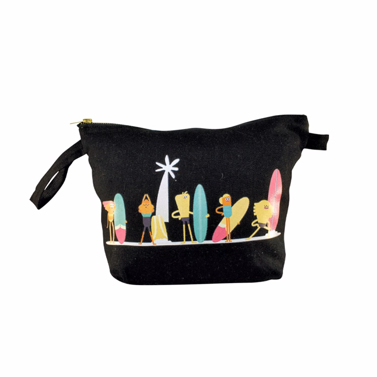 Super Sale- Black Cosmetic Cotton Bag w/Brass Zipper