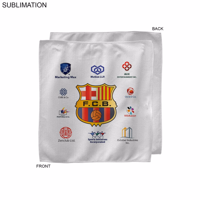 White Microfiber Dri-Lite Terry Sponsorship Rally Towel, 10x10, Sublimated Full Color Logos