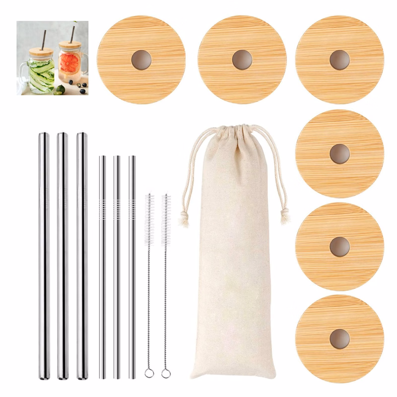6 Pack Jar Lids With Staws Brush Set