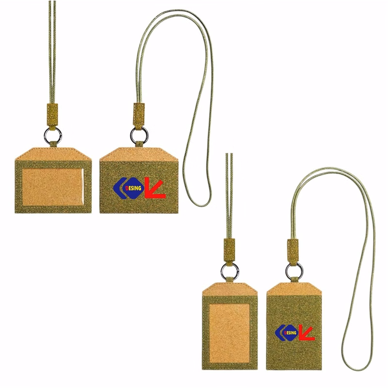 Cork Dual Card ID Badge Holder With Neck Lanyard
