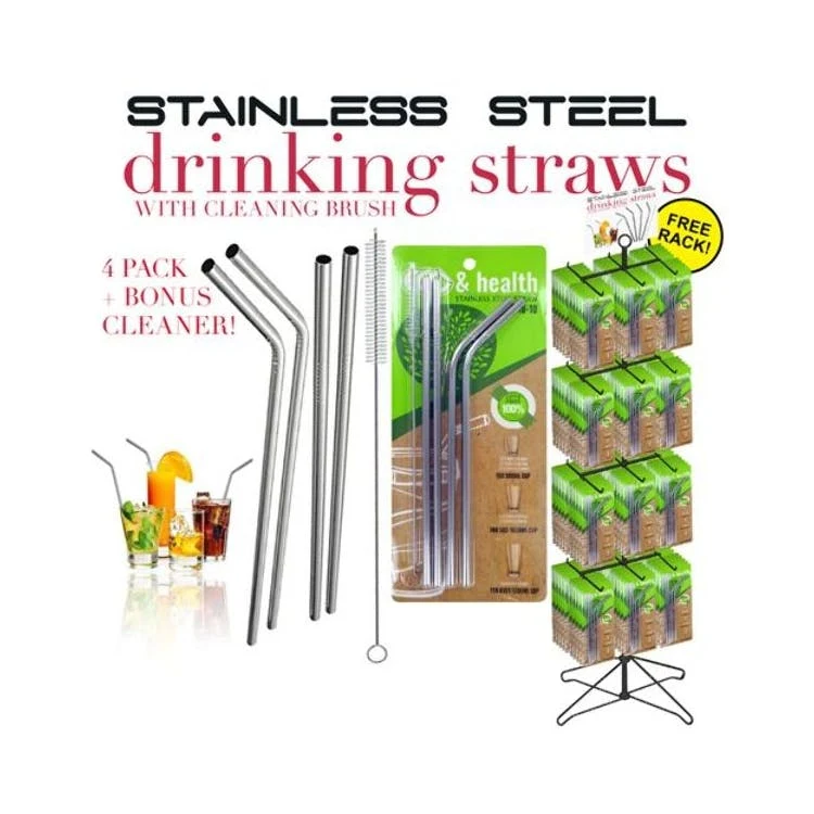 120 Piece Stainless Steel Straw Display 1