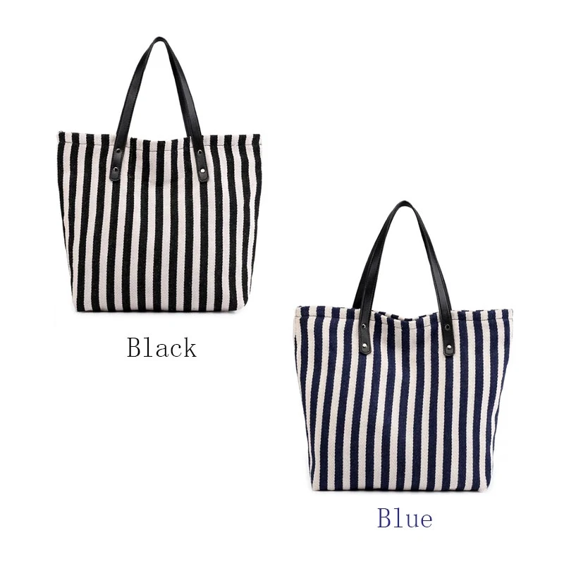 Black and White Striped Canvas Handbag Toge Bag 1