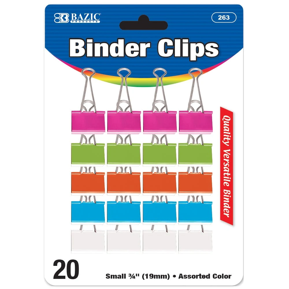 Binder Clips - 3/4" Assorted Colors 20 Pack 1