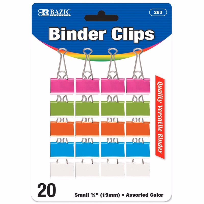 Binder Clips - 3/4" Assorted Colors 20 Pack