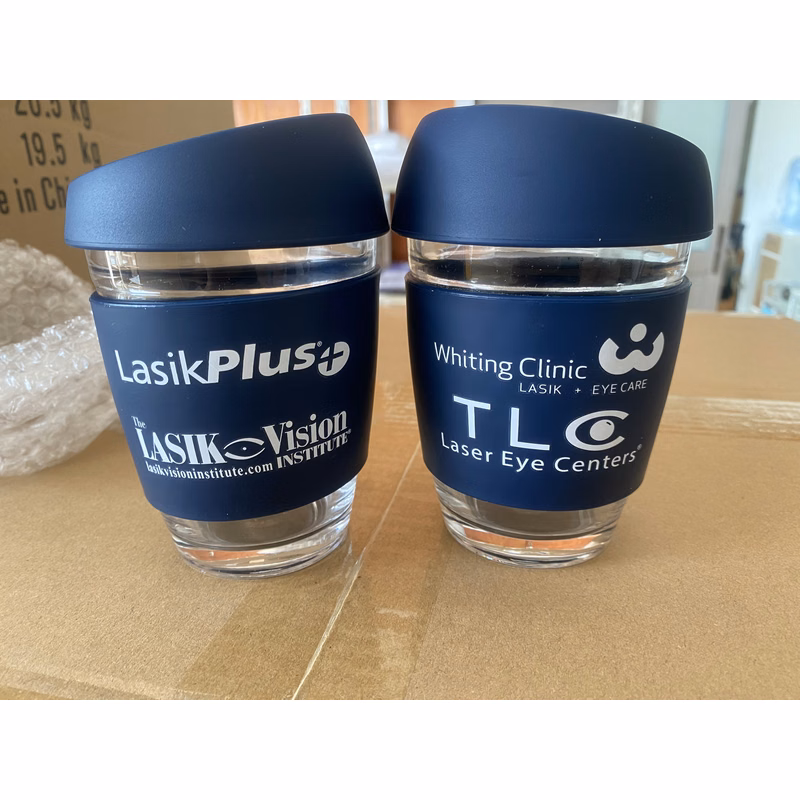 12oz Coffee Glass Mug with Silicone Sleeve & Lid