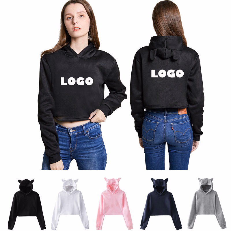 Women's Long Sleeve Pullover Crop Top Hoodie