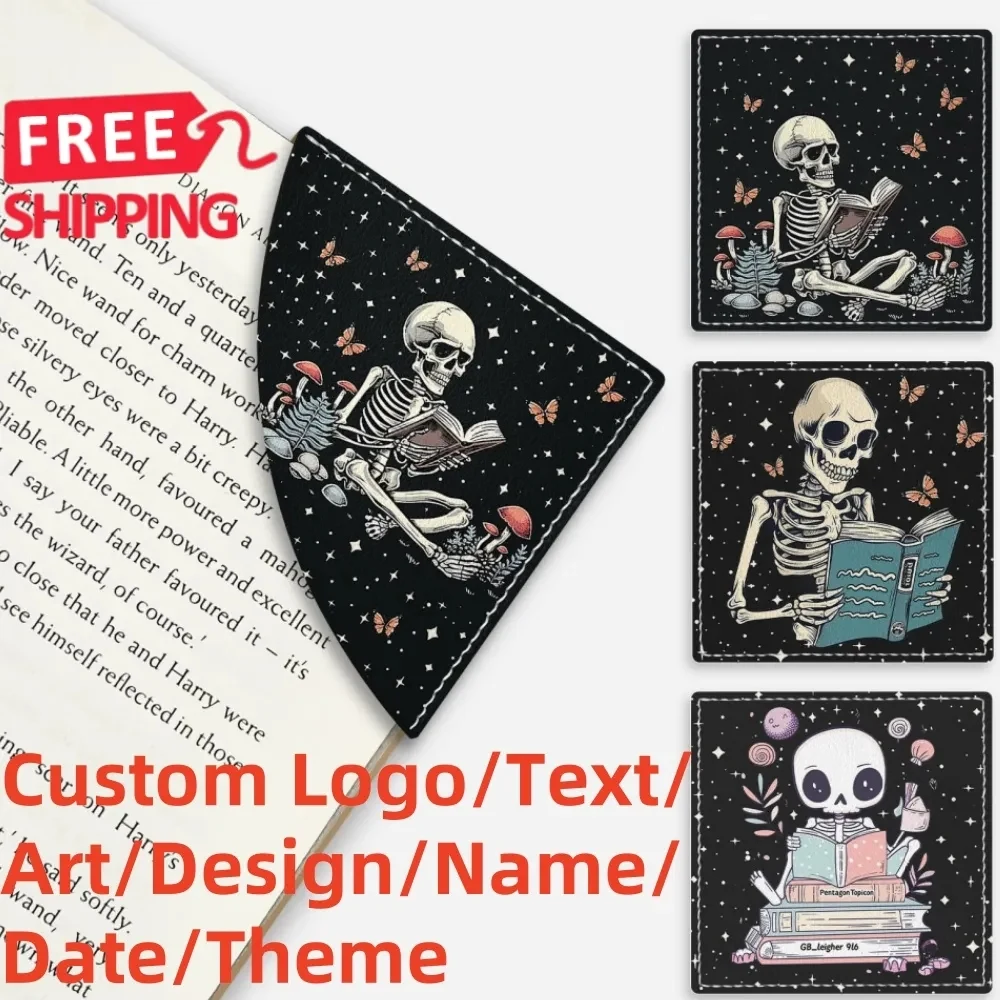 Skeleton PU Leather Corner Bookmark 1