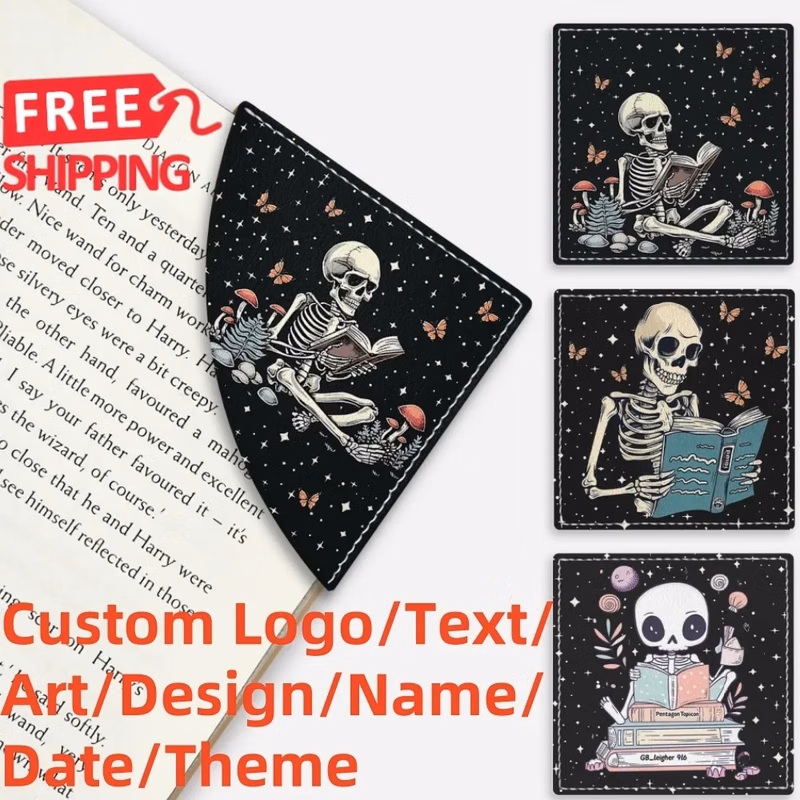 Skeleton PU Leather Corner Bookmark