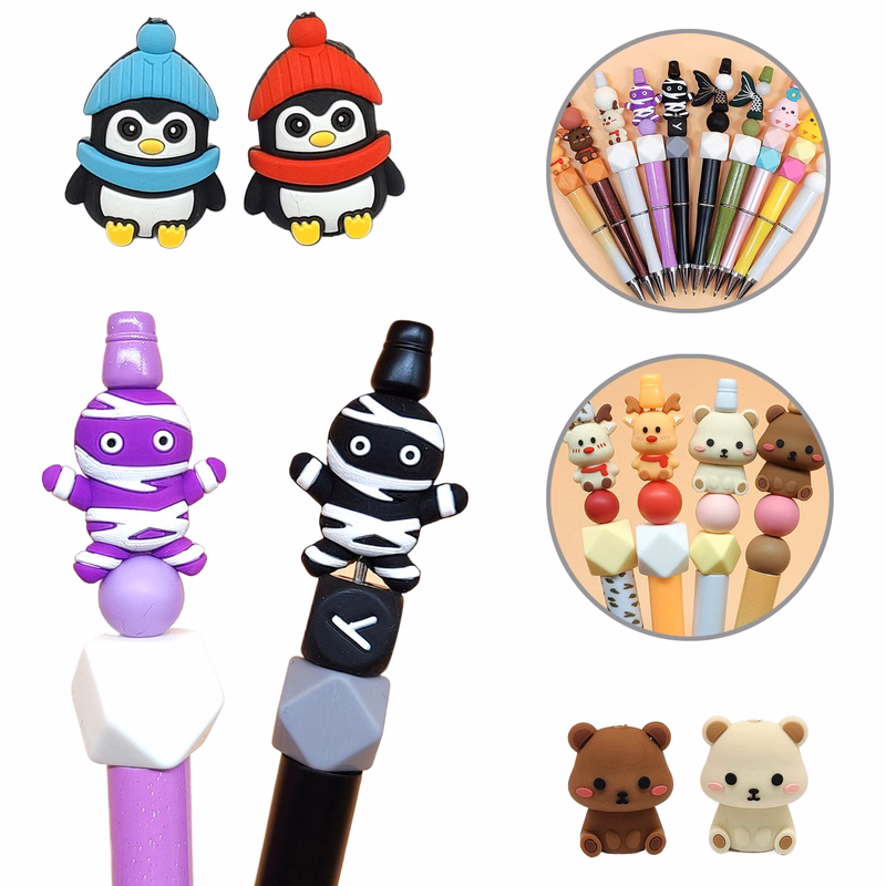 MOQ500 Custom 3D Silicone Beads For Pen Decoration