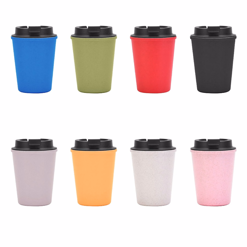 12oz Portable Wheat Straw Coffee Cup With Lid